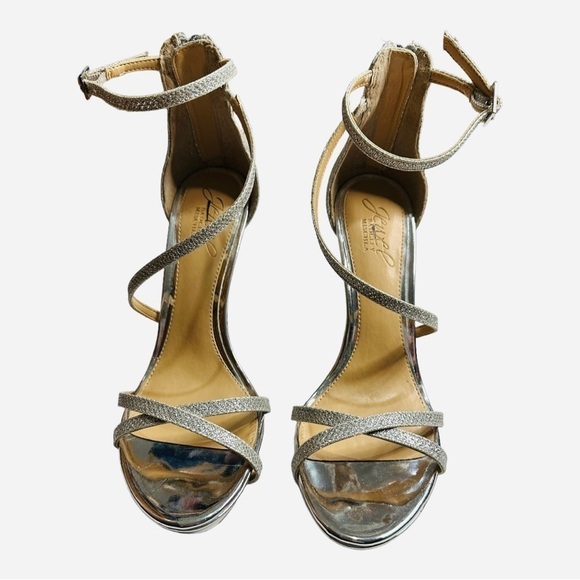 Jewel Badgley Mischka Silver Strappy Platform Sandal Size 6.5 - Picture 5 of 8